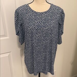 MICHAEL Michael Kors Navy and White Patterned Short Sleeve Top